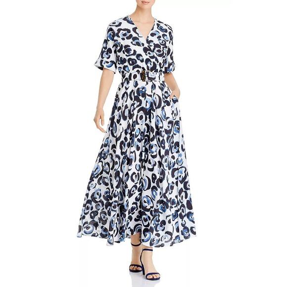 Lafayette 148 New York Silk Blue Leopard Belted Dress XS - Picture 10 of 12
